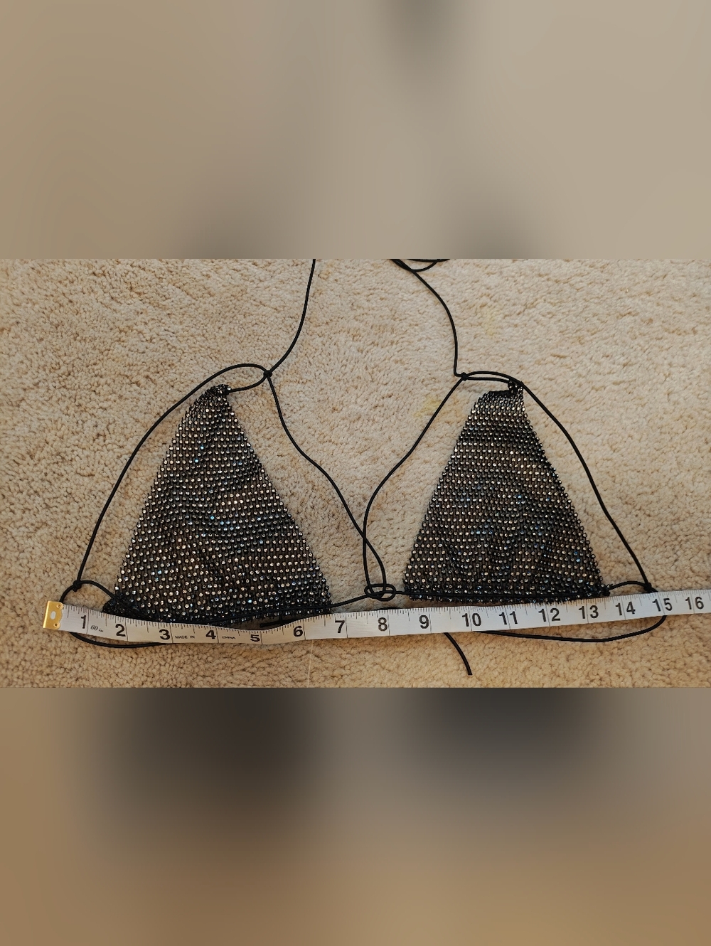 Black Rhinestone Fishnet Chainmail Raver Bikini Top. - Picture 8 of 9